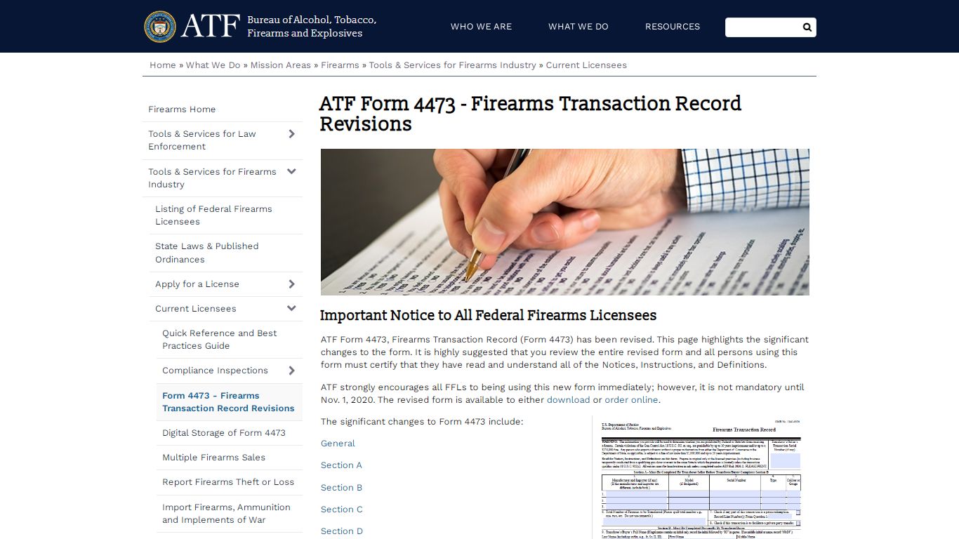 ATF Form 4473 - Firearms Transaction Record Revisions